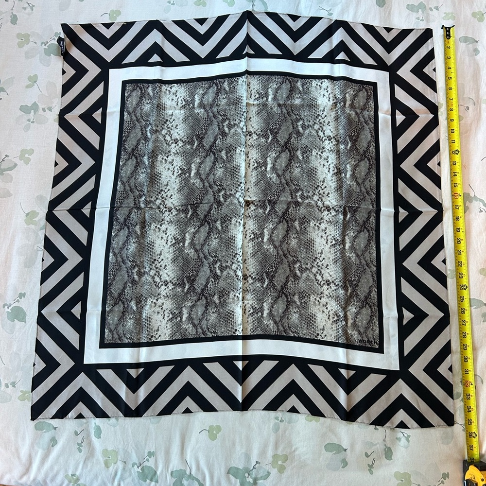 Snakeskin and Geometric Accent Scarf Black and Cream made by Worth of New York